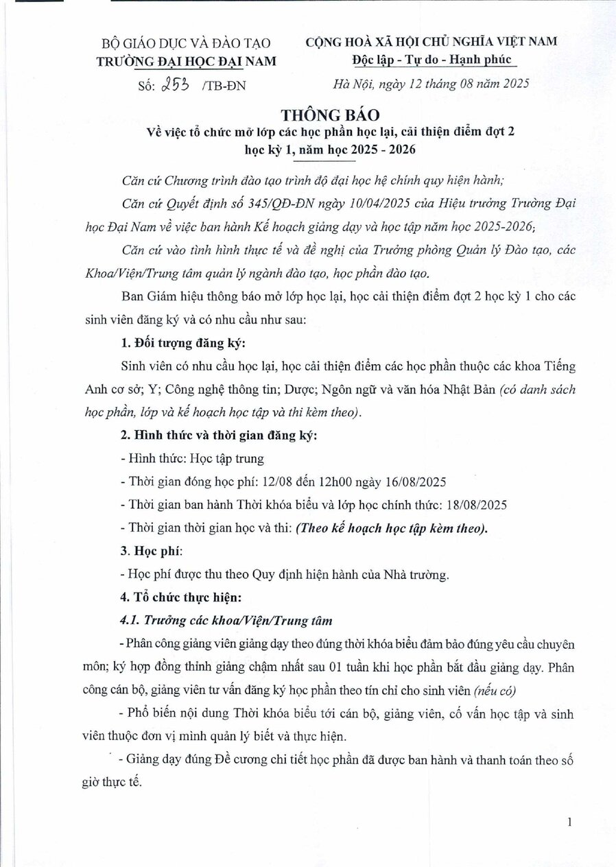 TB 253 Tổ chức mở lớp các học phần học lại, cải thiện điểm đợt 2 học kỳ I năm học 2025-2026_1_page-0001.jpg