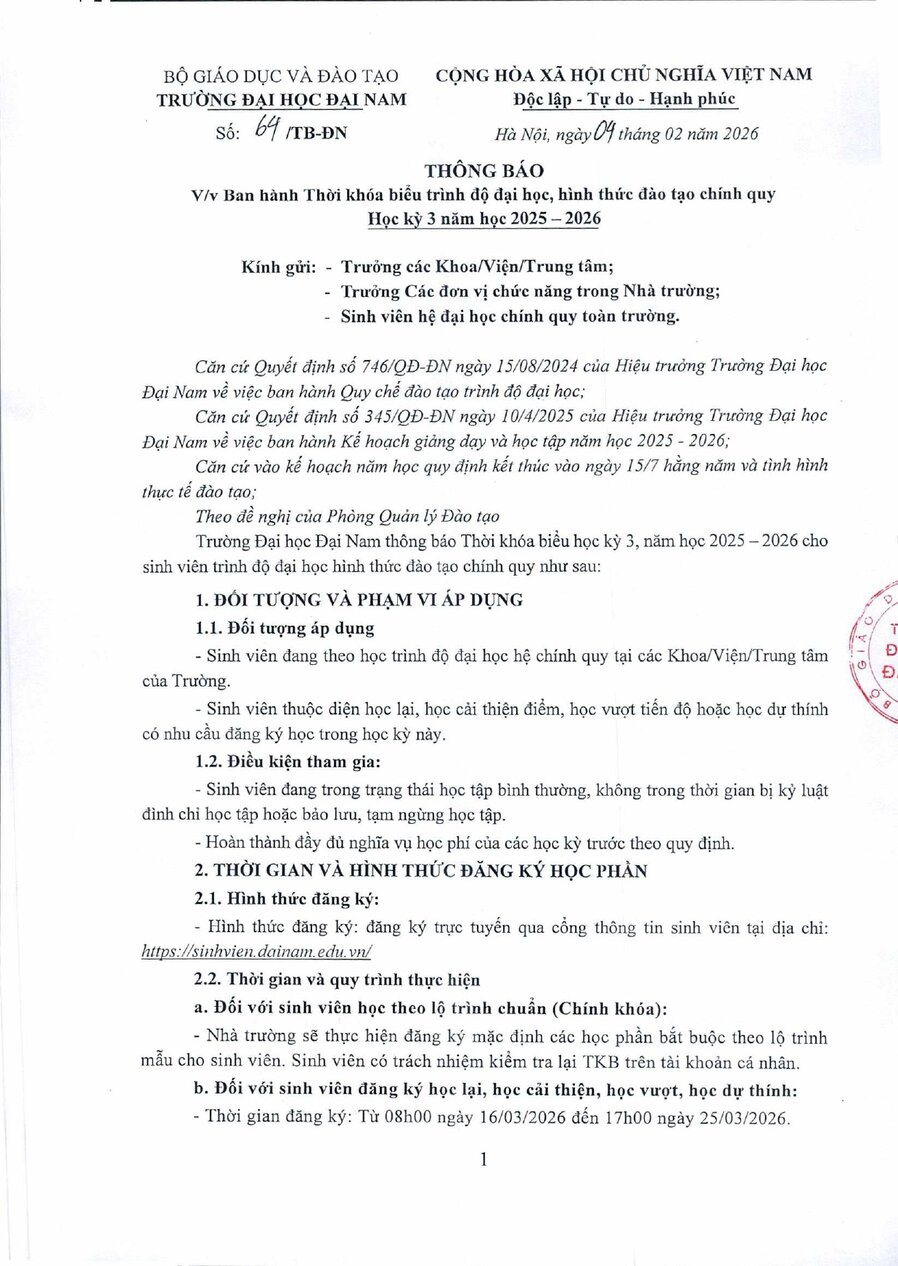 TB 64 Ban hành Thời khóa biểu trình độ đại học, hình thức đào tạo chính quy Học kỳ III năm học 2025-2026_1_page-0001.jpg