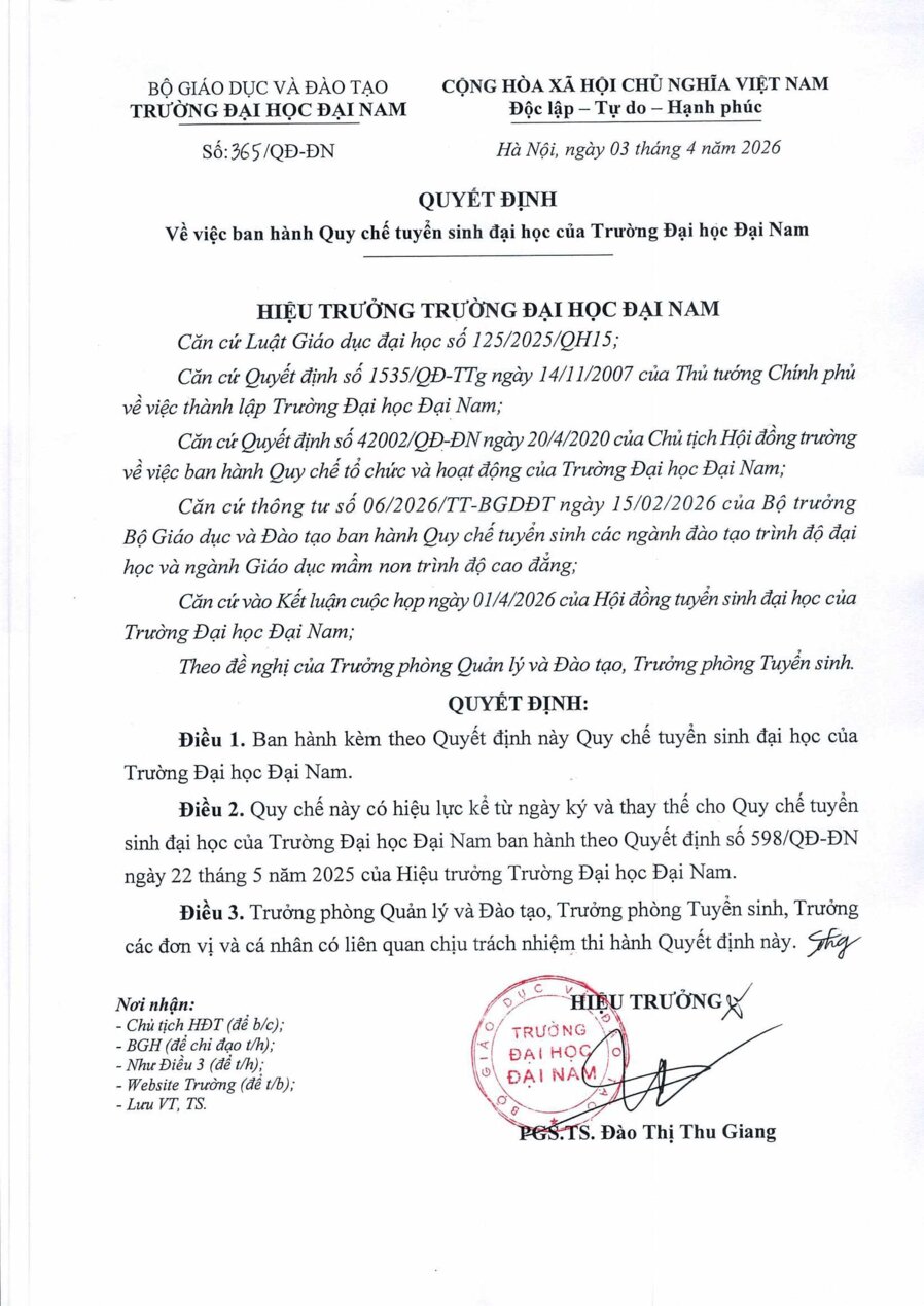 QĐ 365 Ban hành Quy chế tuyển sinh đại học của Trường Đại học Đại Nam-01.png